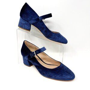 Via Spiga Womens Navy Blue Embossed Velour Velvet 'Alana' Fabric Heel NEW